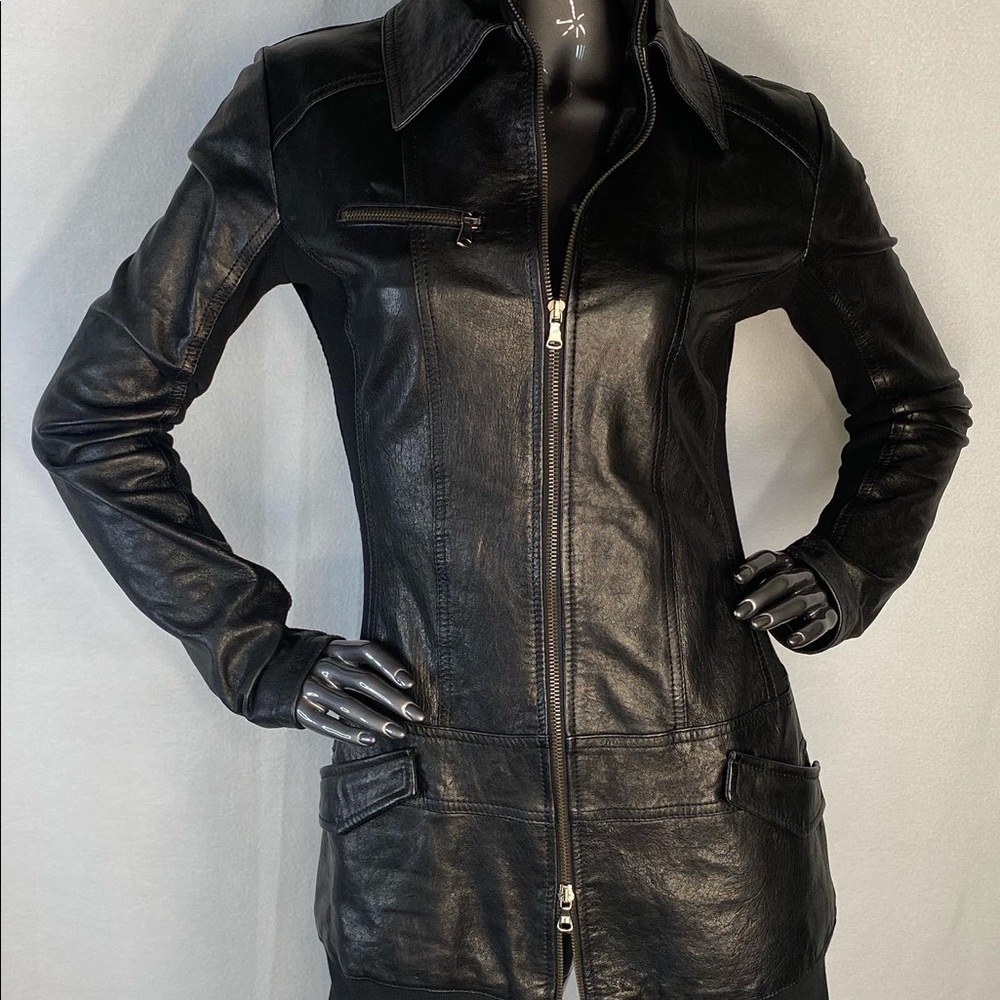 BEN MBAREK BLACK LEATHER & KNIT DRESS/ JAC…
